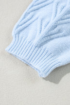 Peach Blossom Flower Detail Knitted Notched Neck Sweater