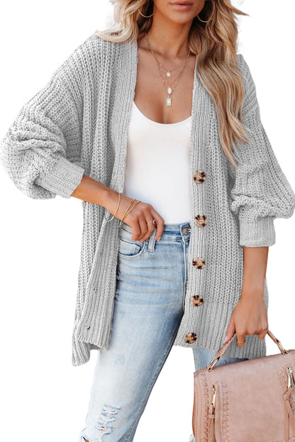 Khaki Buttoned Front Drop Shoulder Knitted Cardigan