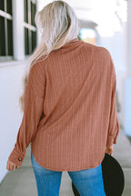 Chestnut Textured Knit Rounded Hem Casual Shacket