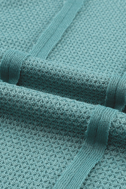 Green Exposed Seam Waffle Knit Loose Top