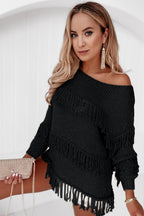 Khaki Boho Tasseled Knitted Sweater