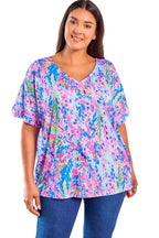 Sky Blue Loose Painted Floral Tee
