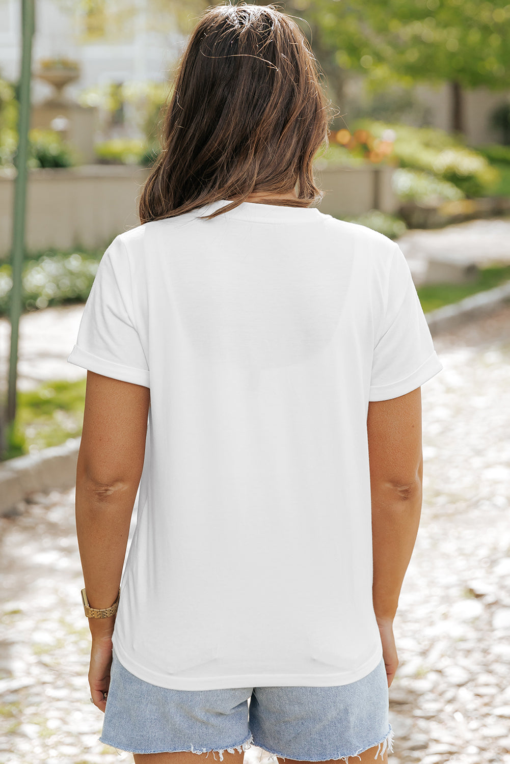 White Shiny Tiger Patch Graphic Summer T-shirt