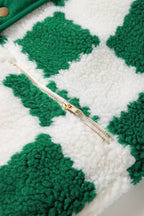 Brown Checked Snap Button Sherpa Jacket