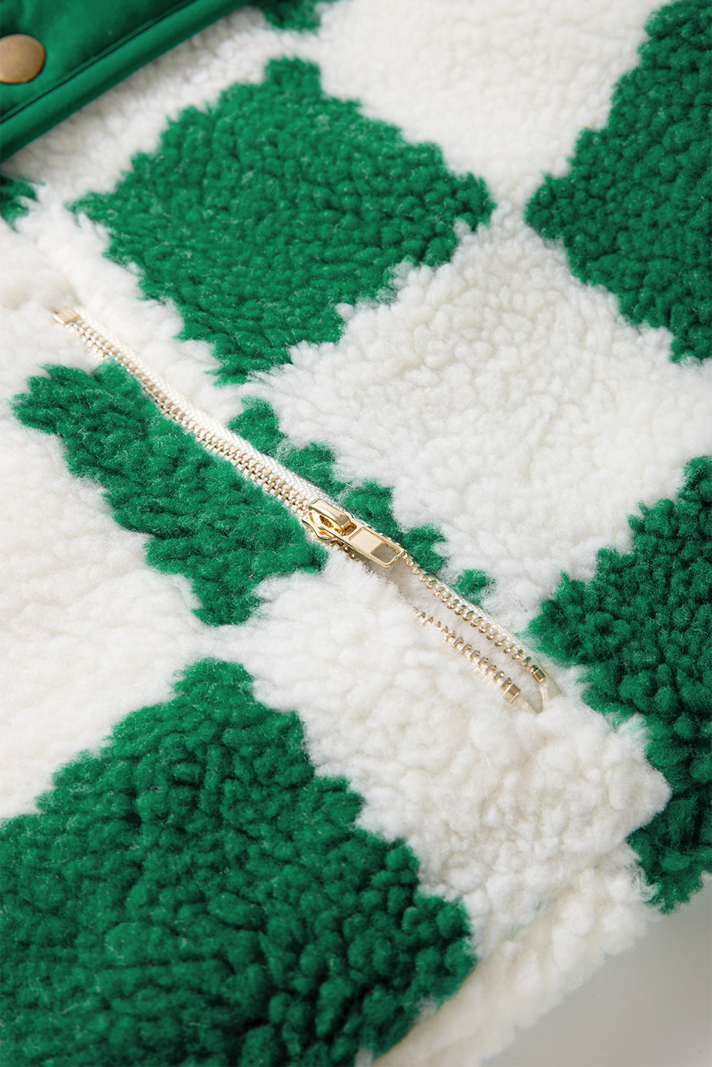 Brown Checked Snap Button Sherpa Jacket