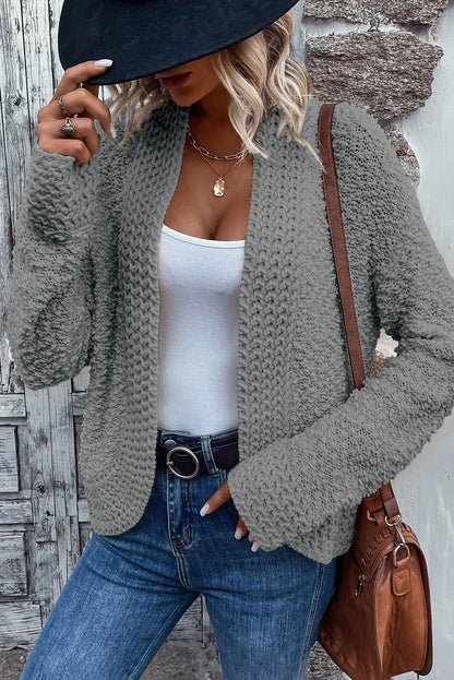Apricot Popcorn Knit Open Front Cardigan
