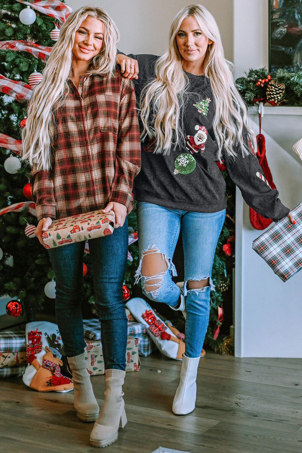 Fiery Red Plaid Zip Up Chest Pocket Shacket