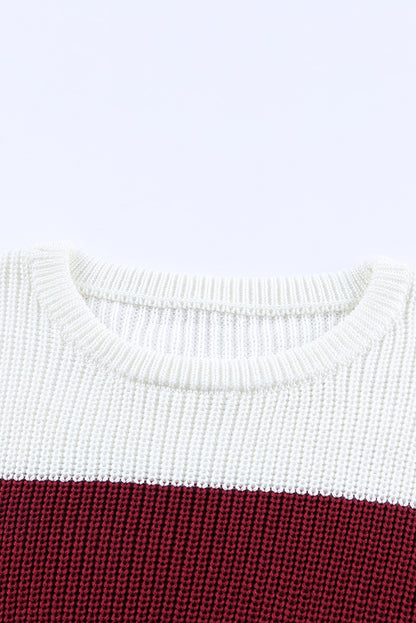 Color Block Knitted O-neck Pullover Sweater