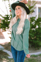 Green Exposed Seam Waffle Knit Loose Top