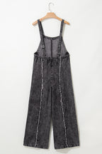 Beau Blue Light Wash Frayed Exposed Seam Wide Leg Denim Overall