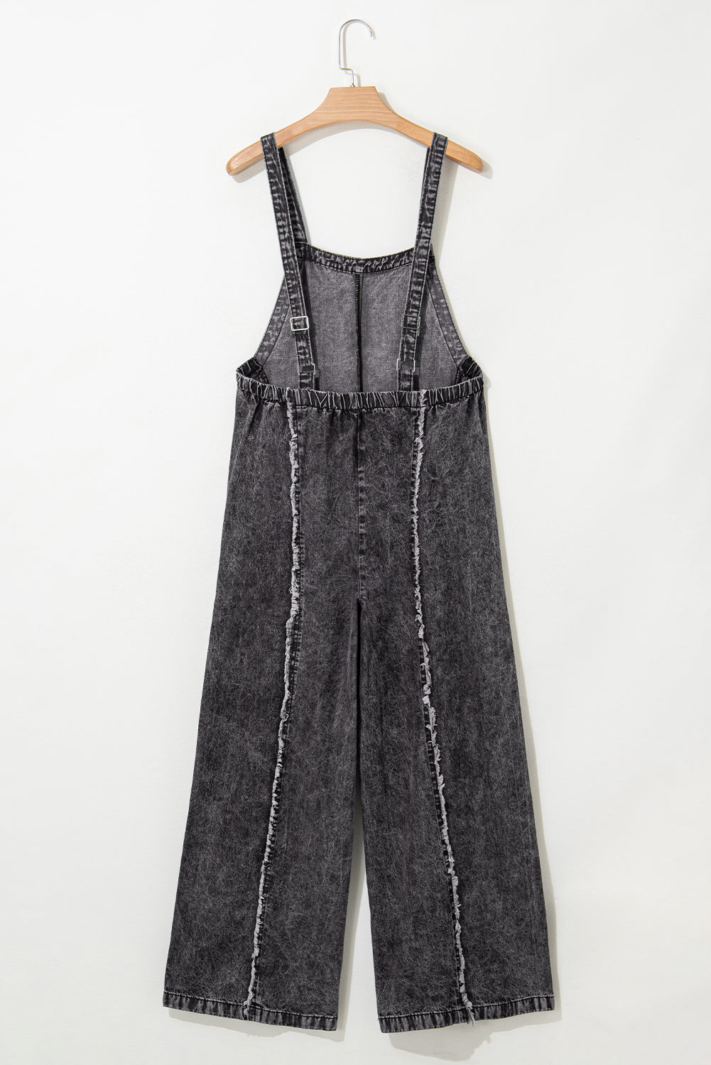 Beau Blue Light Wash Frayed Exposed Seam Wide Leg Denim Overall