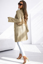 Gray Pointelle Knit Open Front Cardigan
