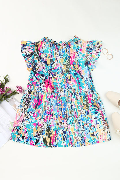 Sky Blue Loose Painted Floral Tee