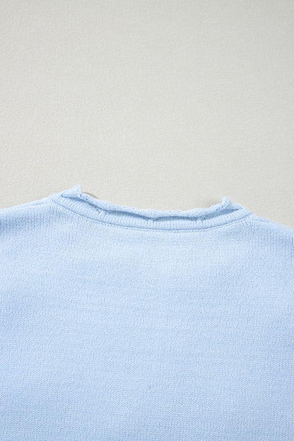 Peach Blossom Flower Detail Knitted Notched Neck Sweater