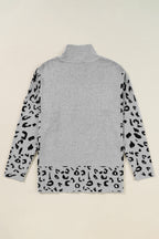 Khaki Leopard High Neck Side Slit Oversized Sweater