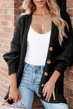 Khaki Buttoned Front Drop Shoulder Knitted Cardigan