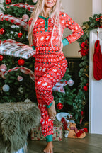 Fiery Red Christmas Print Henley Top Pajama Set