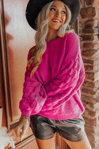 Khaki Hollowed Bubble Sleeve Knit Sweater