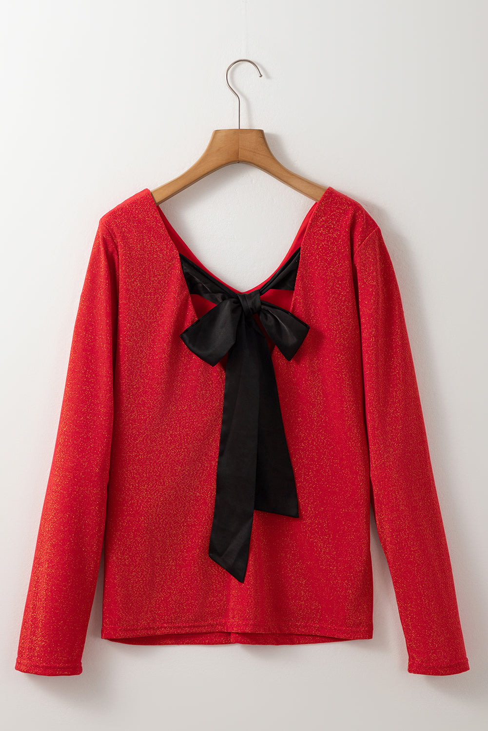 Black Metallic Bowknot Open Back V Neck Top