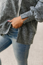 Rose Acid Wash Relaxed Fit Seamed Pullover Sweatshirt with Slits