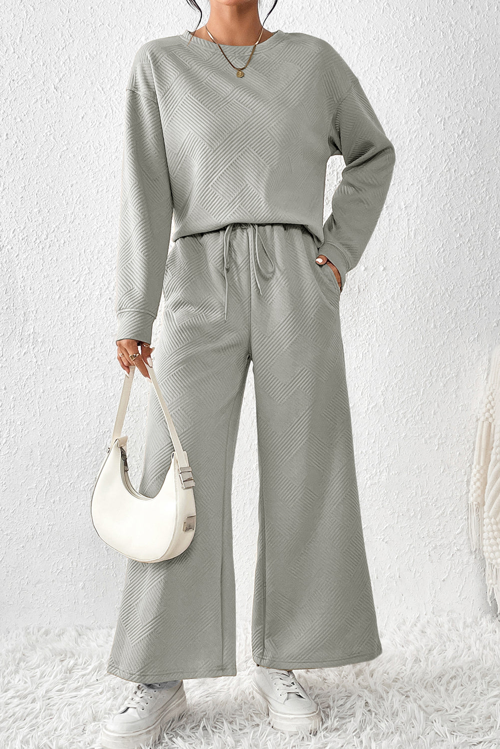 Gray Ultra Loose Textured 2pcs Slouchy Outfit