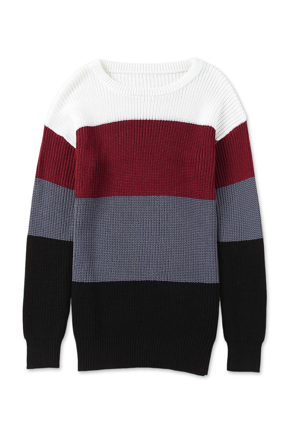 Color Block Knitted O-neck Pullover Sweater