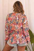 Multicolor Boho Floral Long Sleeve V-Neck Blouse