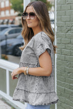 Flutter Sleeves Tiered Denim Top