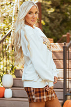 White Floral Pumpkin Season Graphic Loose Sweatshirt