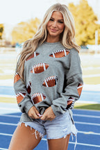 Medium Grey Sequin Rugby Pattern Drop Shoulder Pullover Sweatshirt