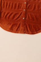 Brown Solid Color Textured Velvet Button Up Shirt