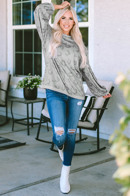 Leopard Animal Print Drop Shoulder Loose Sleeve Casual Top