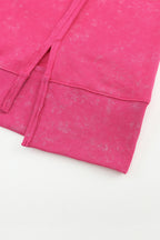 Rose Acid Wash Relaxed Fit Seamed Pullover Sweatshirt with Slits