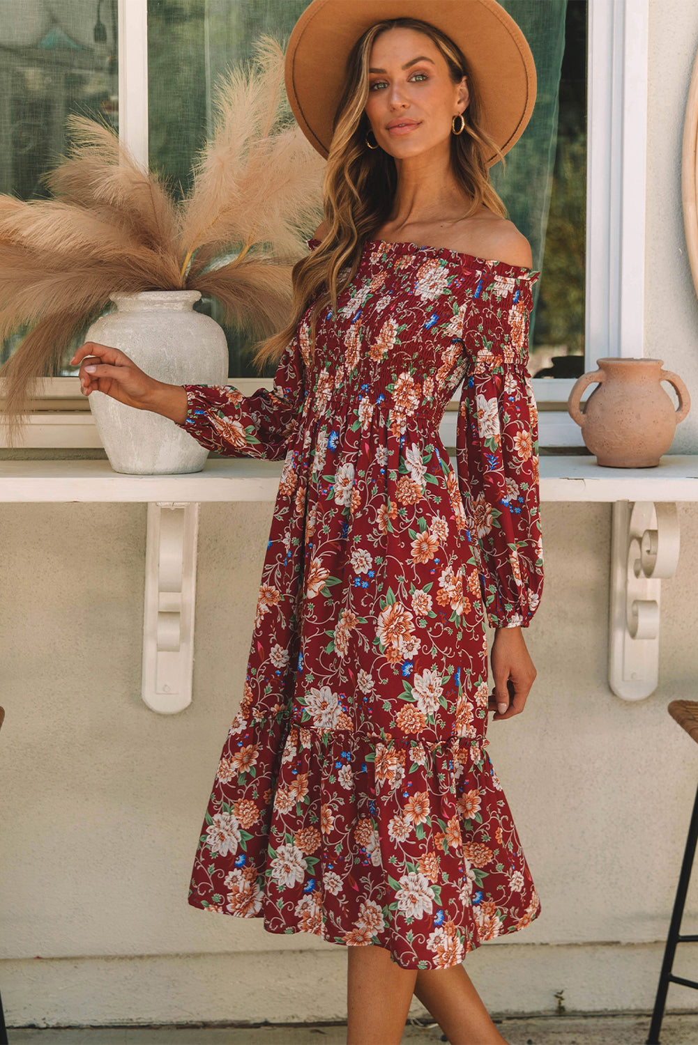 Ruby Frilled Shirred Knotted High Waist Floral Dress