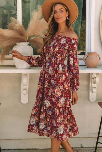 Ruby Frilled Shirred Knotted High Waist Floral Dress