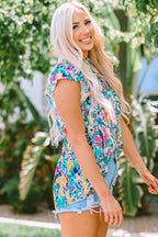 Sky Blue Loose Painted Floral Tee