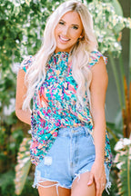 Sky Blue Loose Painted Floral Tee