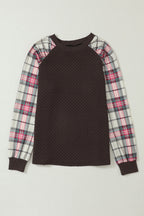 Apricot Plaid Raglan Sleeve Sweatshirt