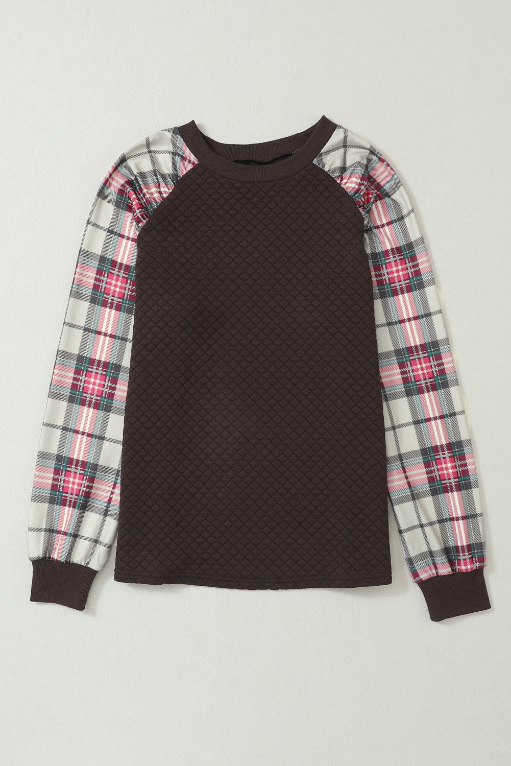 Apricot Plaid Raglan Sleeve Sweatshirt