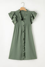 Black Ruffle Sleeve V Neck Frilled Shift Dress