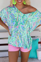 Sky Blue Loose Painted Floral Tee