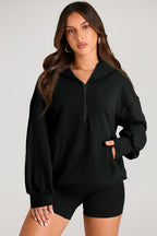 Parchment Solid Kangaroo Pocket Half Zipper Oversized Hoodie