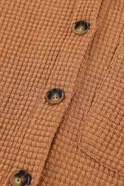Pink Waffle Knit Button Up Casual Shirt