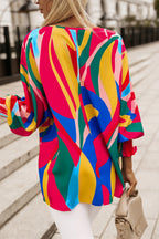 Multicolor Abstract Print Smocked Puff Sleeve Blouse