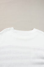 White American Flag Cable Knit Drop Shoulder Sweater