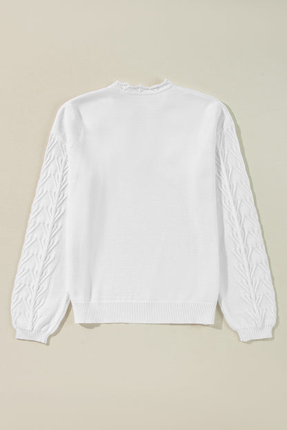Peach Blossom Flower Detail Knitted Notched Neck Sweater