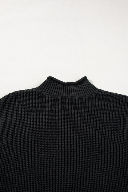 Black Solid Color Cable Knit High Neck Sweater Vest