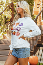 Beige Thanksgiving Halloween Pumpkin Graphic Pullover Sweatshirt