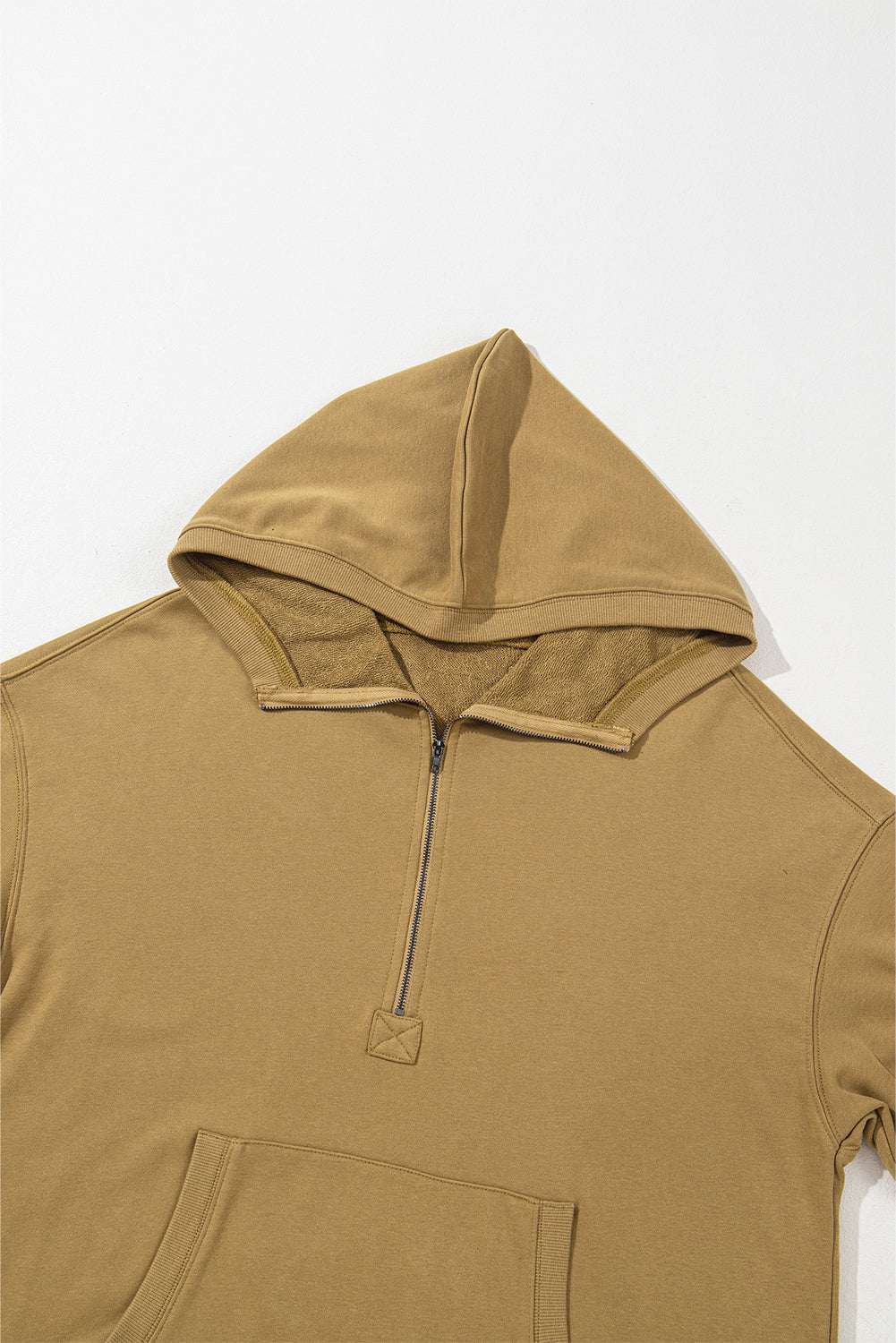 Parchment Solid Kangaroo Pocket Half Zipper Oversized Hoodie