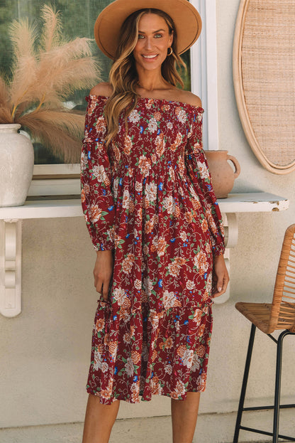 Ruby Frilled Shirred Knotted High Waist Floral Dress